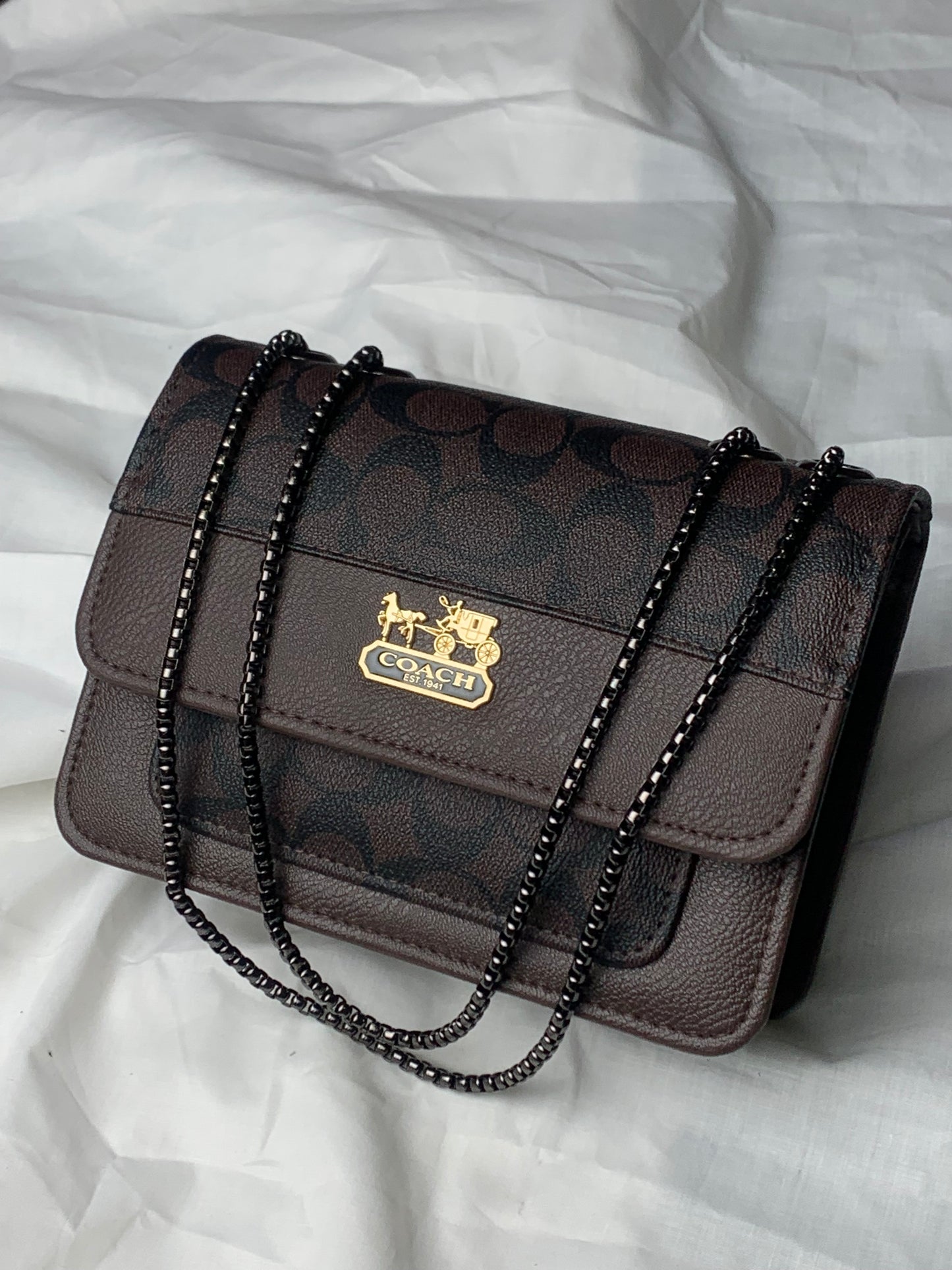 New Coach Dark Crossbody Handbag (Black Chain)