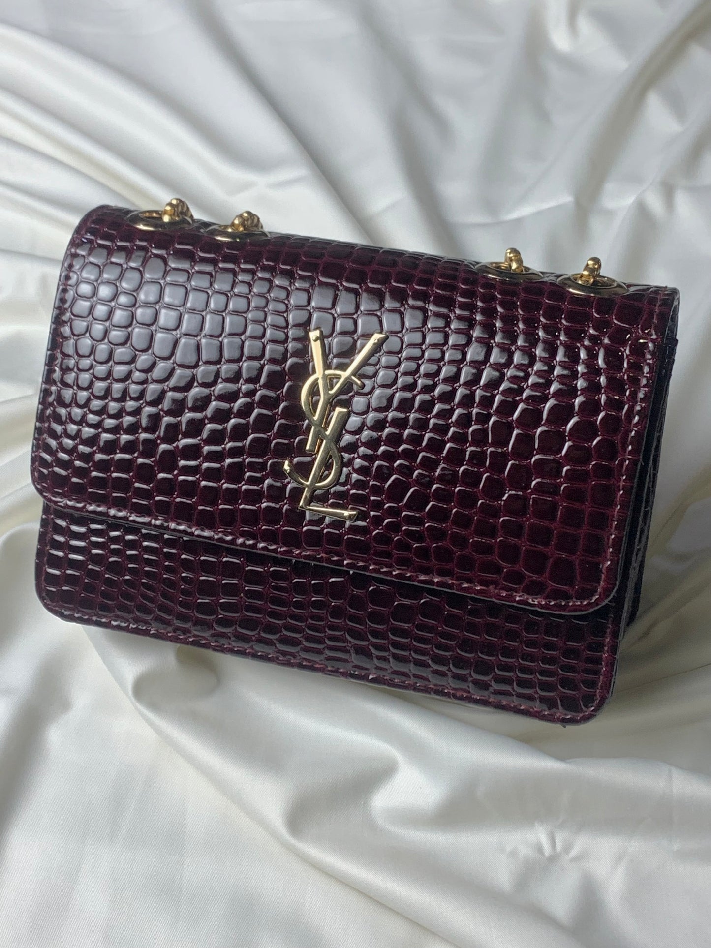 New Arrival YSL Wine Red Crossbody Handbag