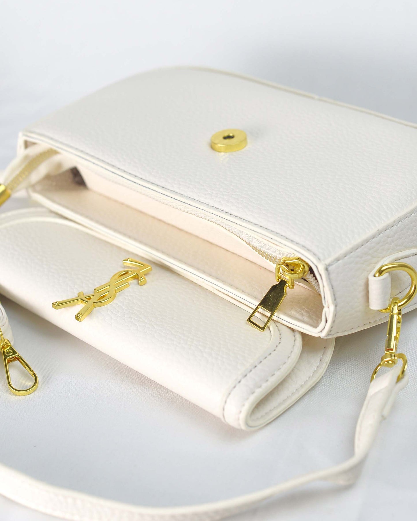 YSL-White Ivory Luxe Shoulder Bag