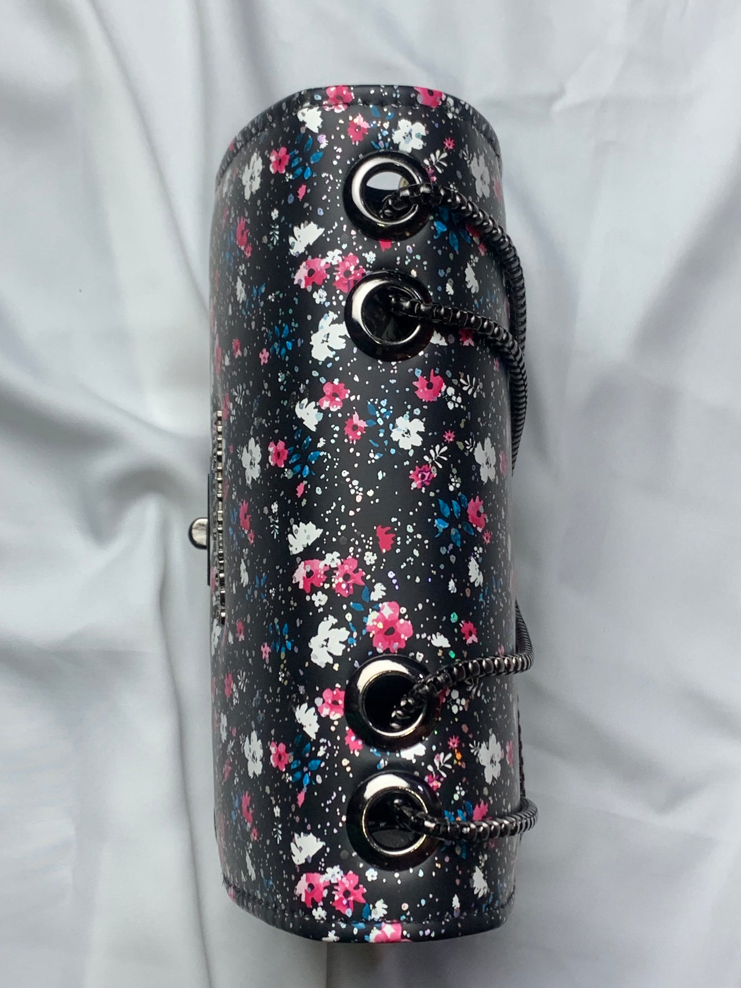 MK-Black Floral Print Crossbody Handbag