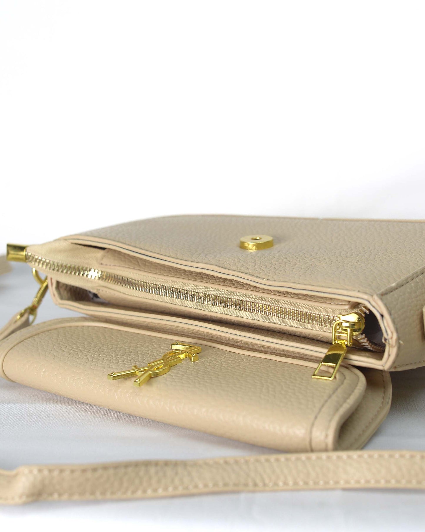 YSL-Beige Ivory Luxe Shoulder Bag