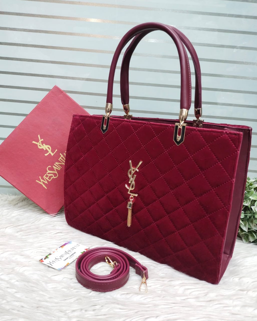 New Arrival YSL Velvet Handbag (Maroon)