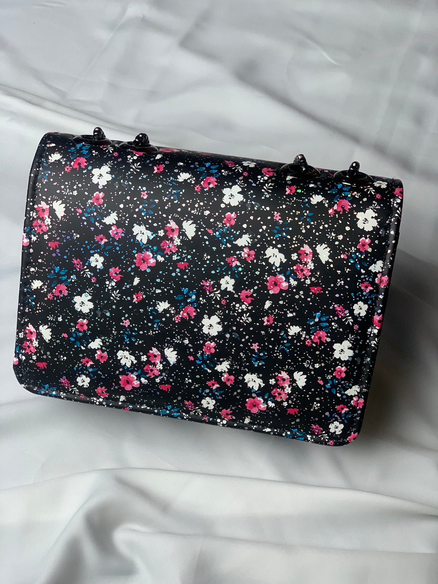 MK-Black Floral Print Crossbody Handbag