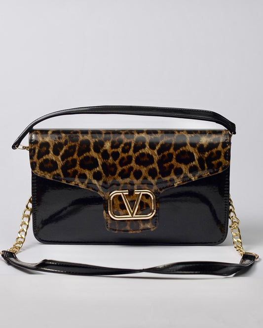 V-Logo Structured Shoulder Bag BLK– LEO-2