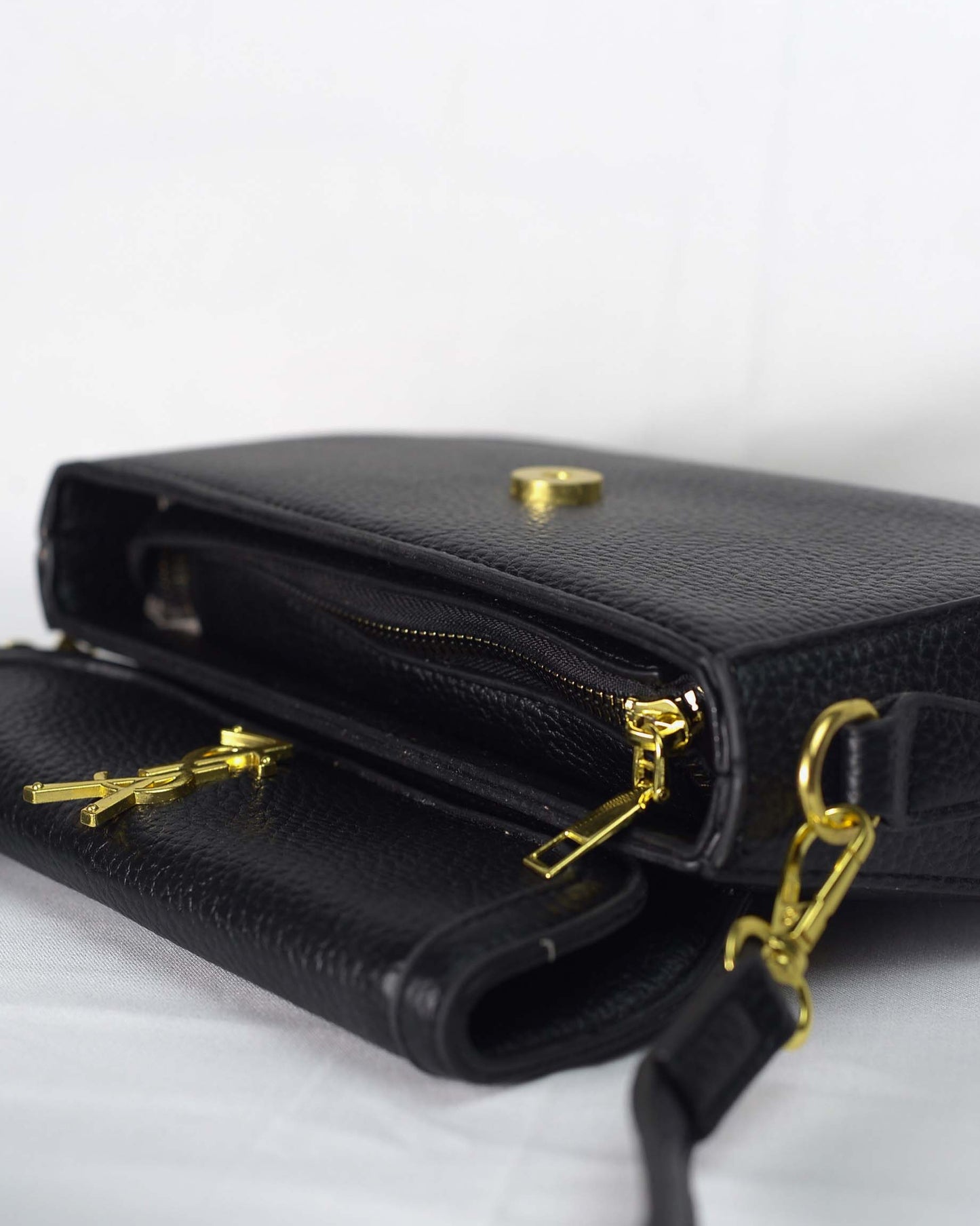YSL-Black Ivory Luxe Shoulder Bag