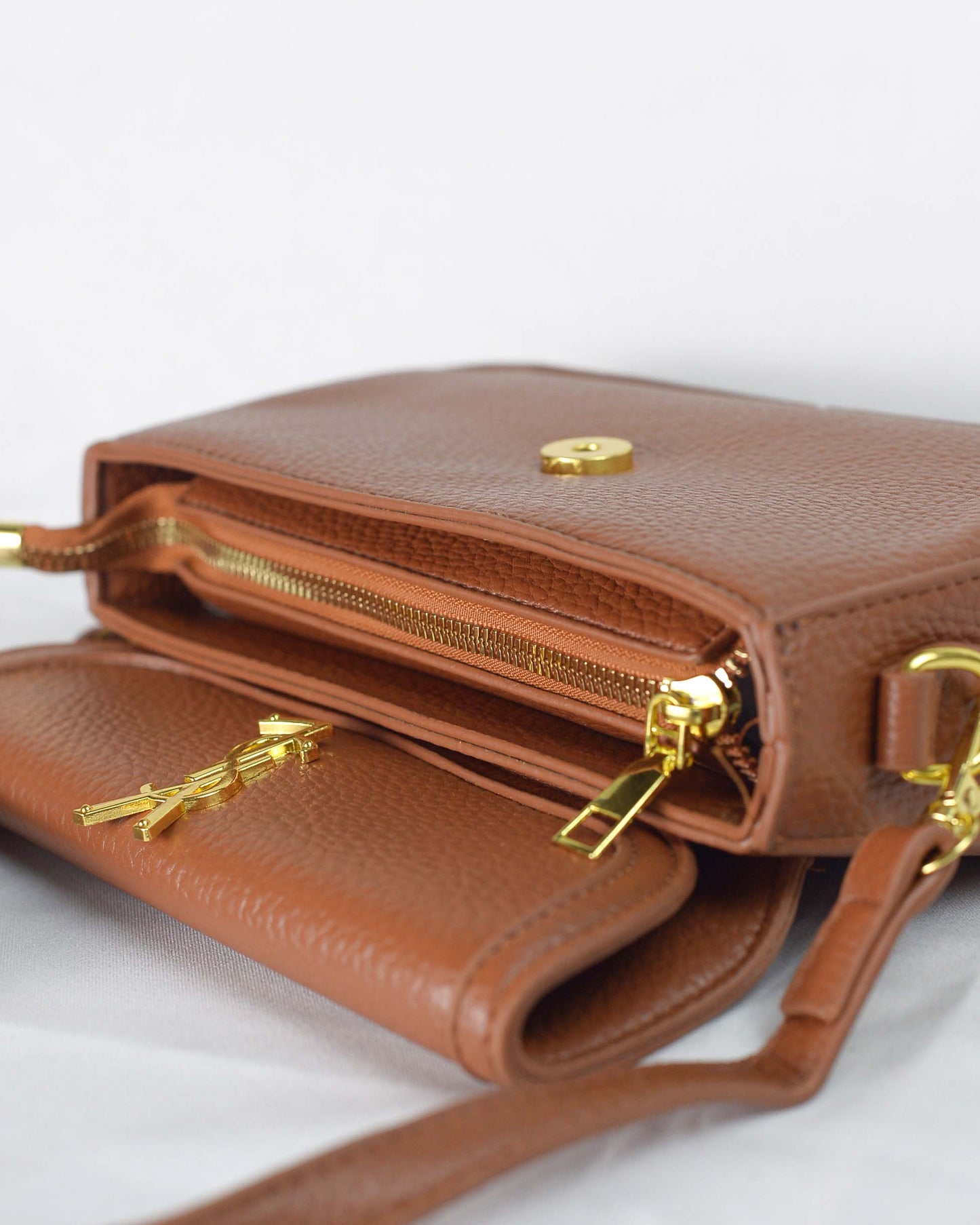 YSL-Brown Ivory Luxe Shoulder Bag