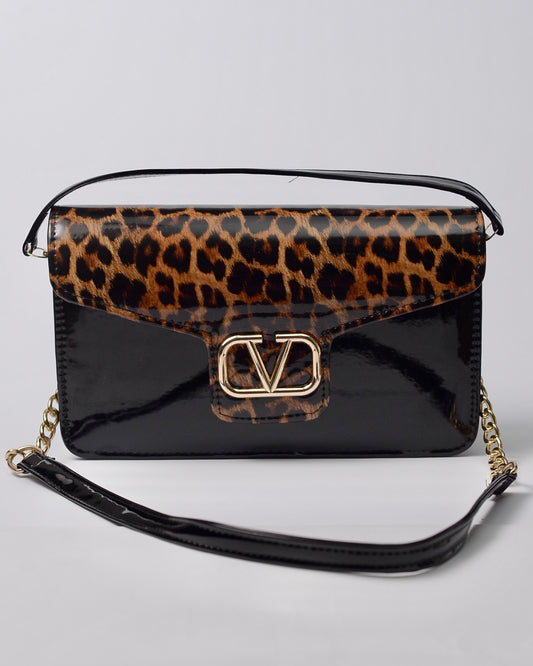 V-Logo Structured Shoulder Bag – Black Leo