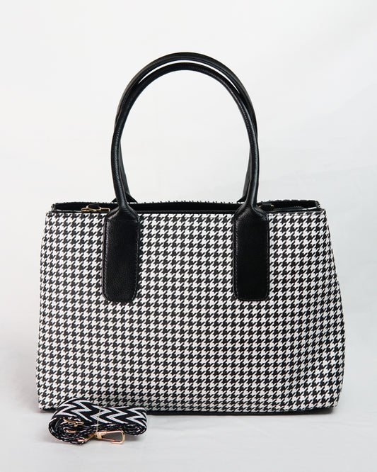Textured Classic Tote Bag – Black & White