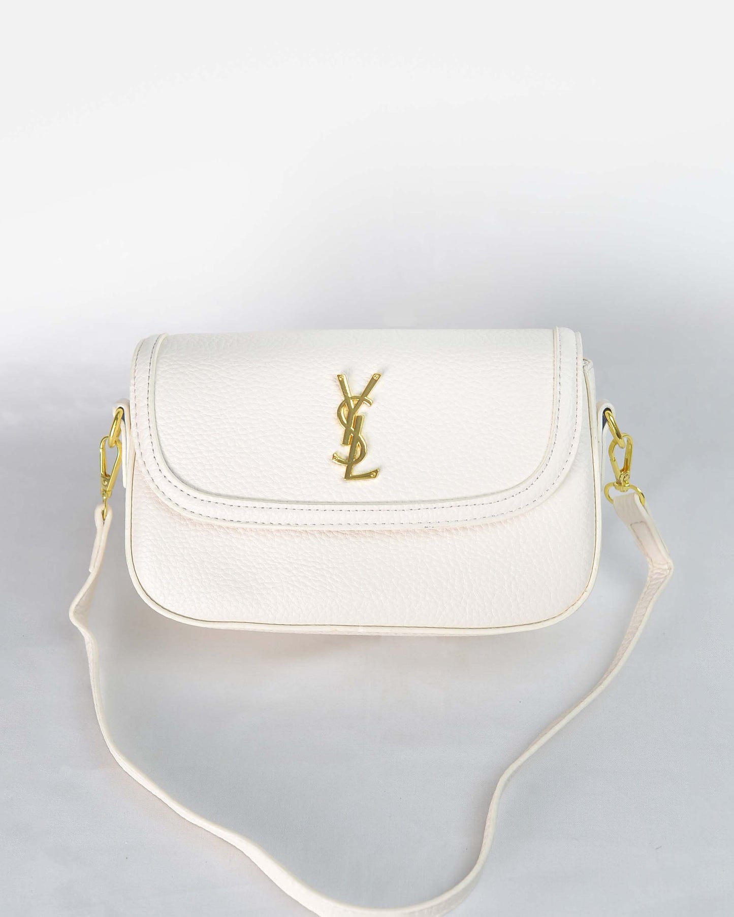 YSL-White Ivory Luxe Shoulder Bag