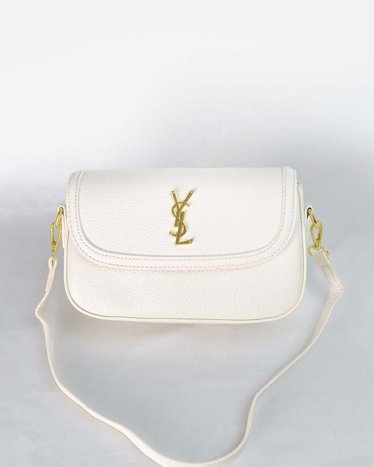 YSL-White Ivory Luxe Shoulder Bag