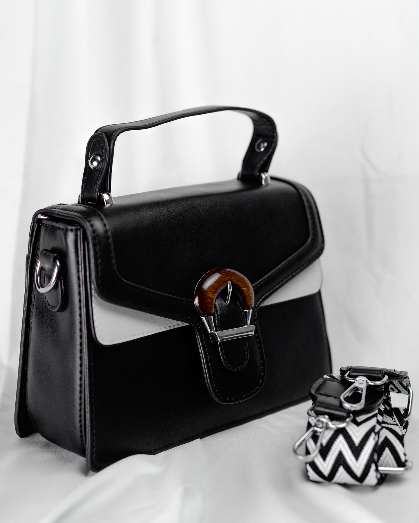 Premium Verona Buckle Satchel – Black