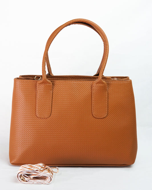 Textured Classic Tote Bag – Tan Brown