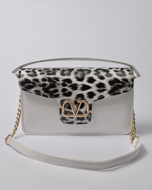 V-Logo Structured Shoulder Bag – Ivory Leopard
