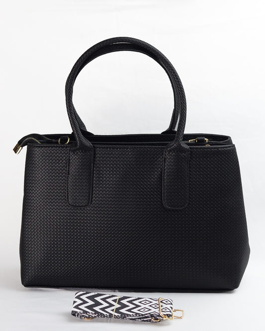 Textured Classic Tote Bag – Black
