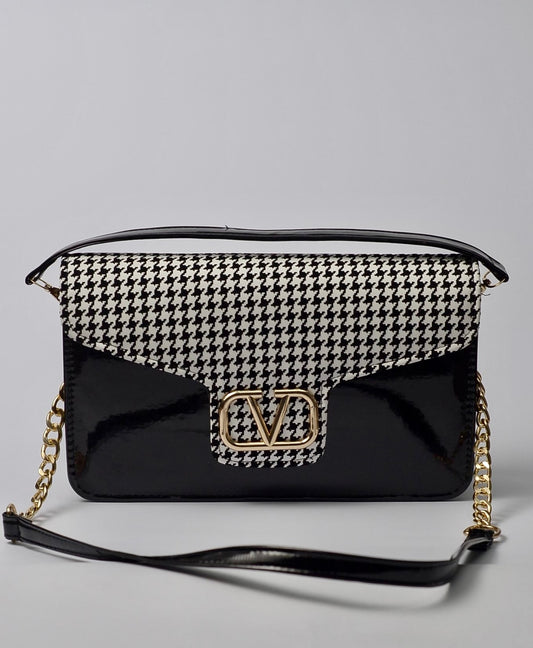 V-Logo Structured Shoulder Bag – Black Mono
