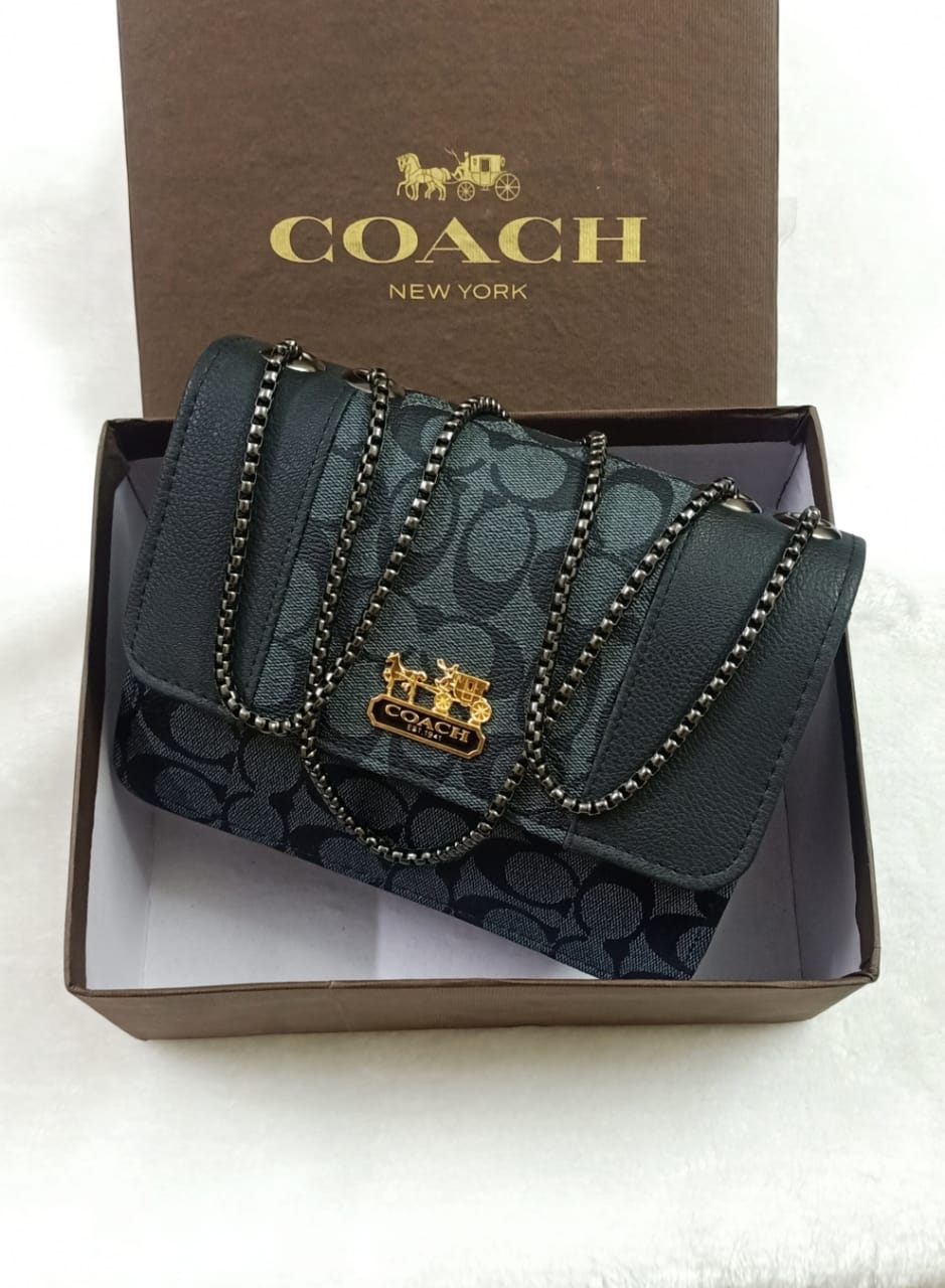 COACH-CROSSBODY-BLACK WITH BLACK CHAIN